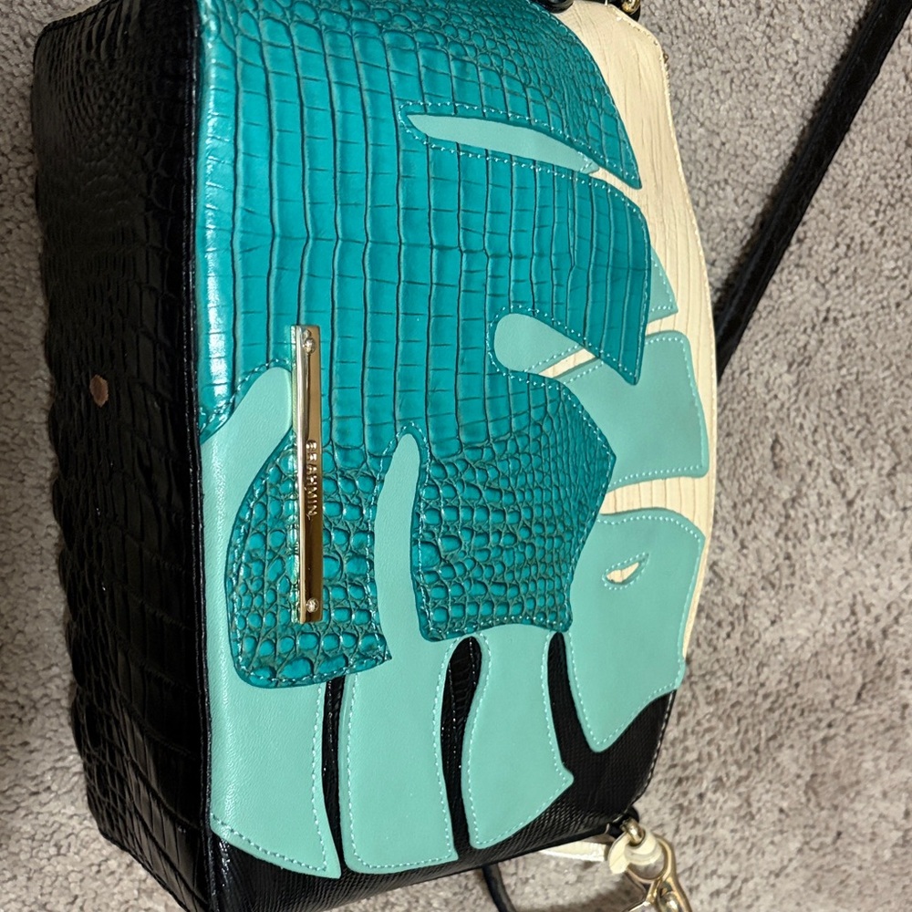 Brahmin Teal and Black Croc Embossed Crossbody Bag